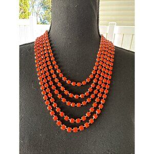 Cara New York Orange Red Gold Chain Statement Necklace & Bracelet Set NEW